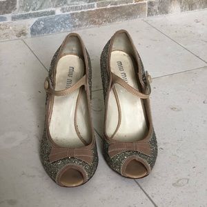 Miu Miu matte gold glitter pumps